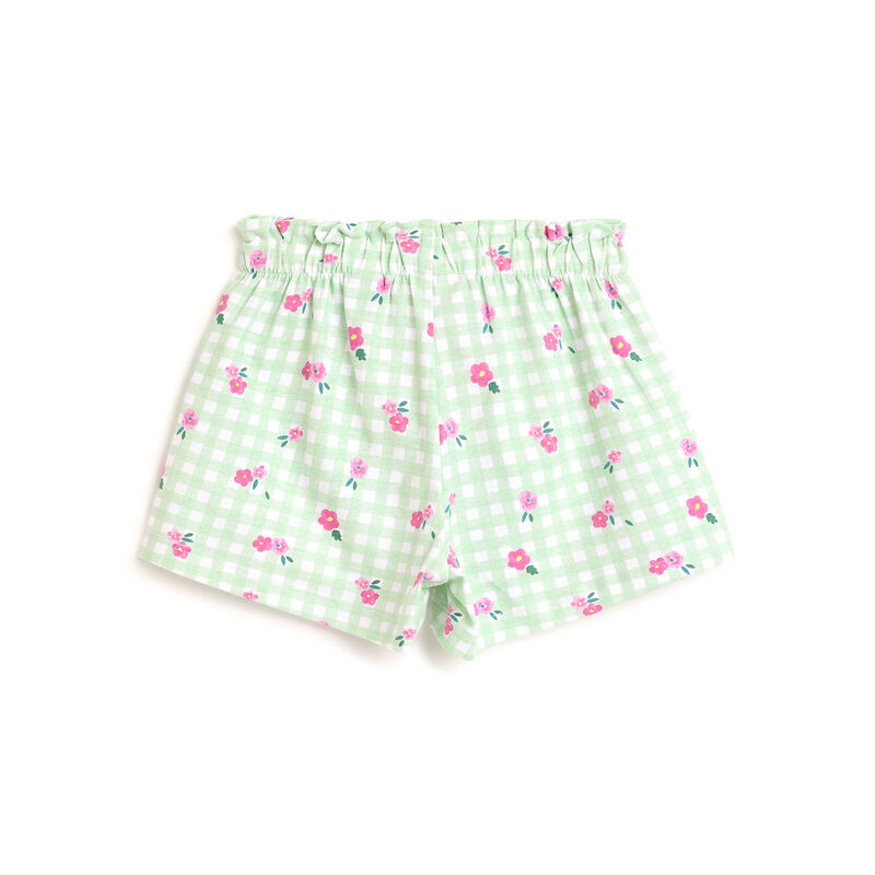 Girls Light Green Floral Printed Shorts image number 1